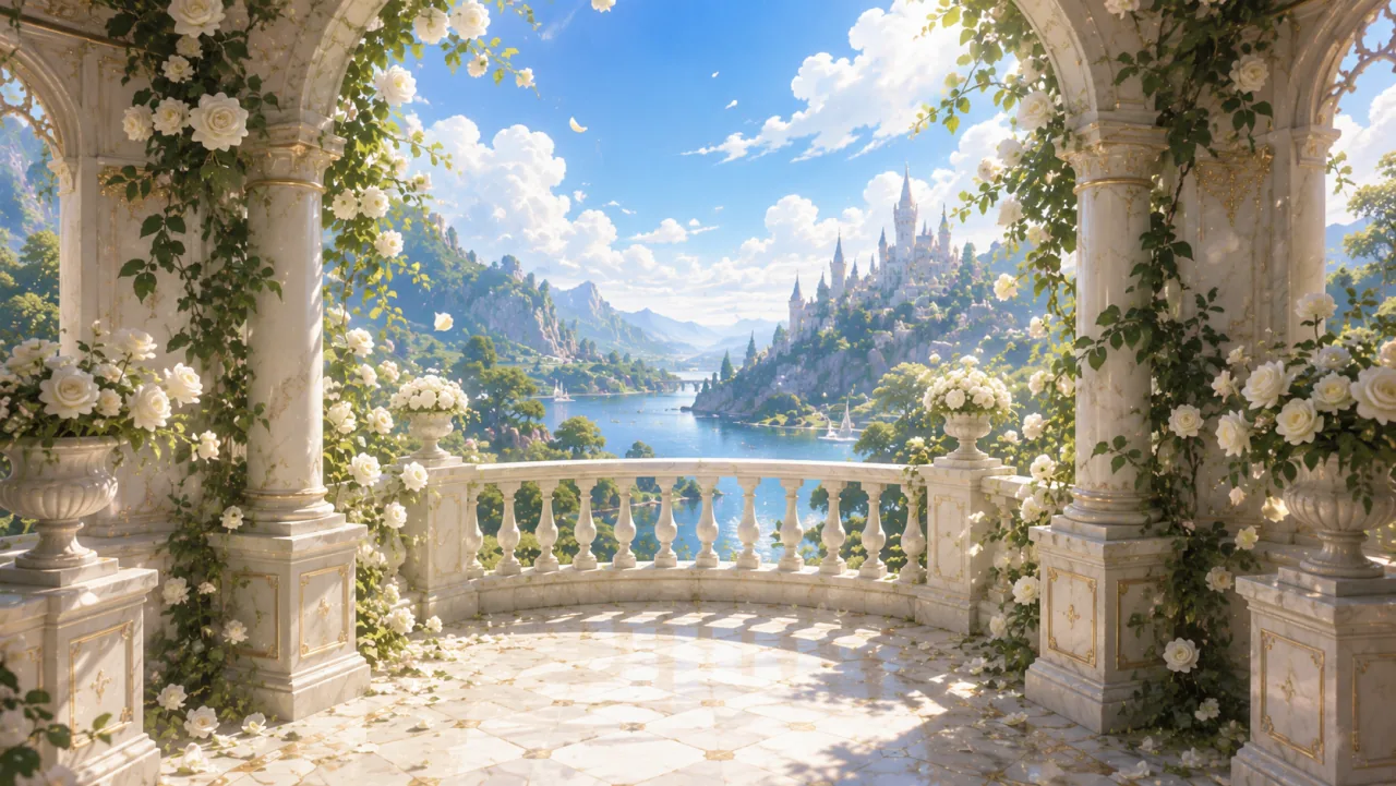 A crystal garden terrace from an EchoQuest visual theme