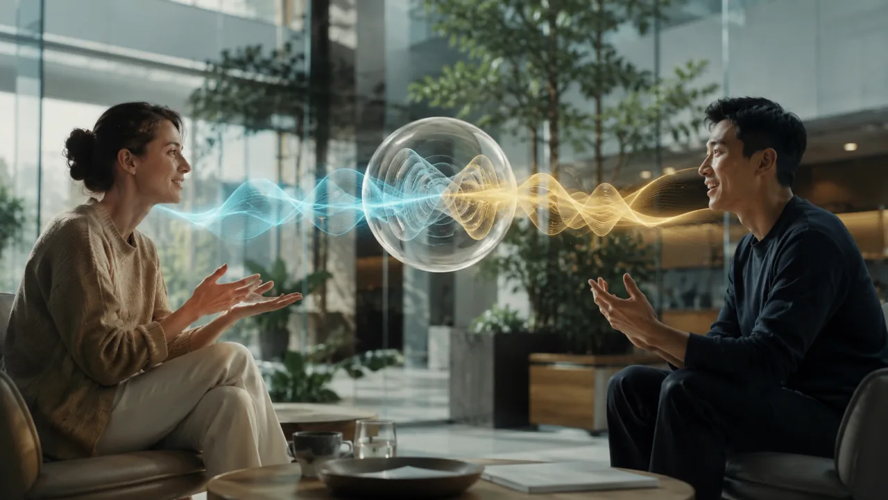 Two people speaking through simultaneous bidirectional interpretation streams